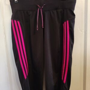 adidas Black Joggers with Bright Pink Side Stripes